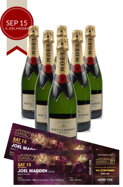 6 x Moet Brut Podium Lounge plus 2 discounted tickets for Podium Lounge SATURDAY 15 Sep ft JOEL MADDEN