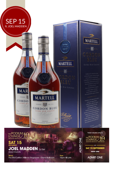 2 x Martell Cordon Bleu w/ Gift Box w/ 1 discounted ticket Podium Lounge SATURDAY 15 Sep ft DJ Joel Madden