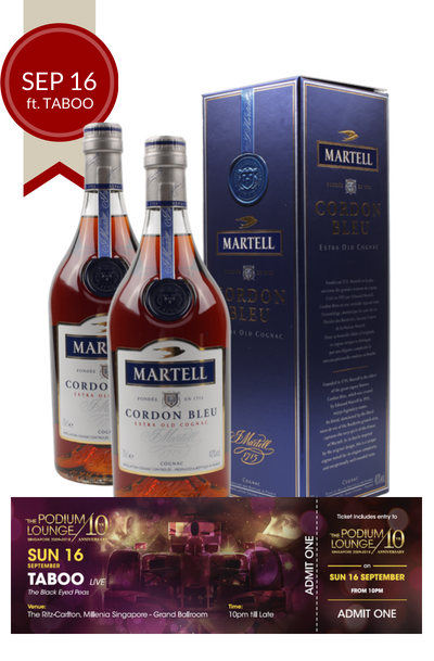2 x Martell Cordon Bleu w/ Gift Box w/ 1 discounted ticket Podium Lounge SUNDAY 16 Sep ft TABOO