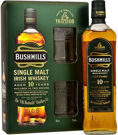 Bushmills Irish Whisky 10 Year Gift Box and 2 Glasses