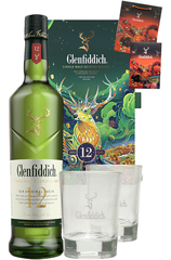 Glenfiddich 12 Festive 2022 Gift Pack 70cl with 2x Glasses free bag and 8x red packets