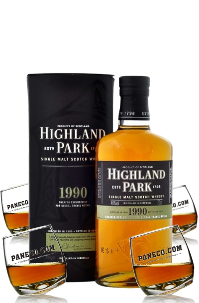 Auspicious Highland Park 1990 & Rocking Glass Set