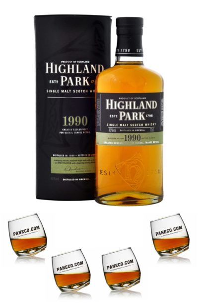 Auspicious Highland Park 1990 & Rocking Glass Set